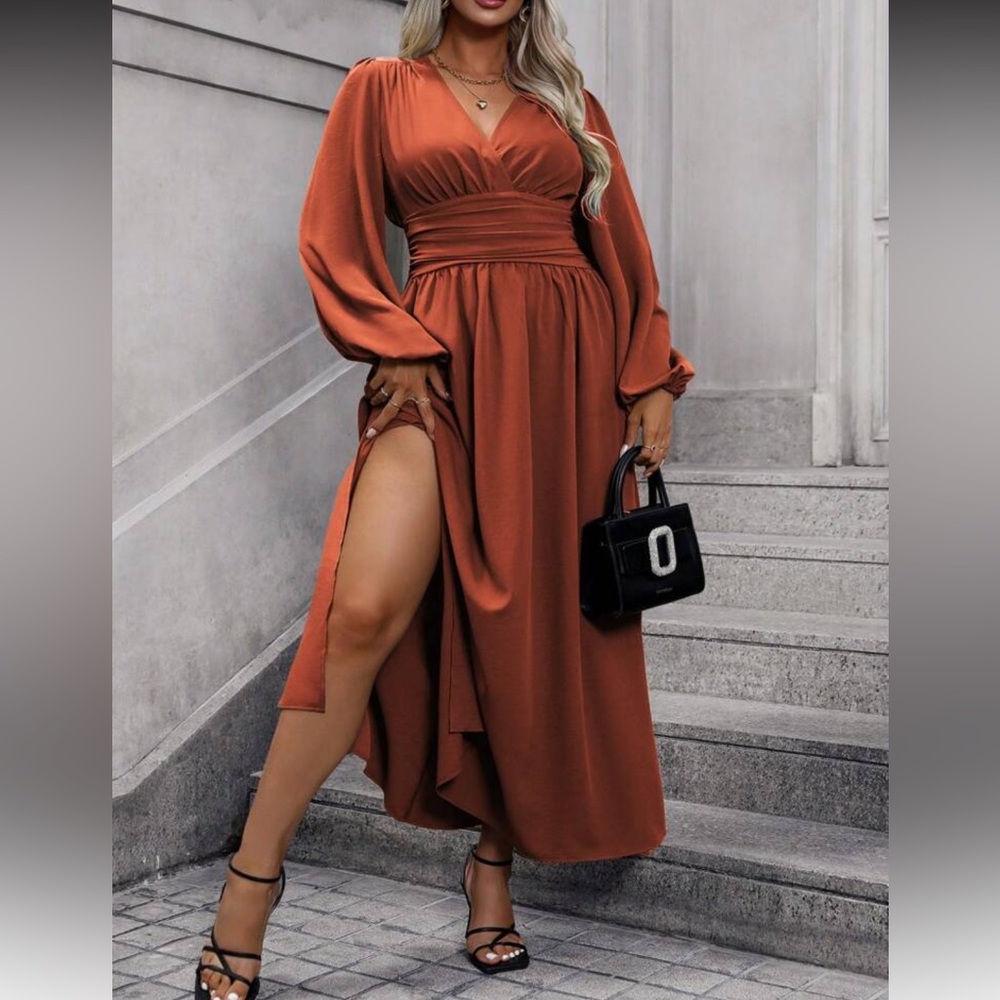 Elegant Rust Brown Maxi Dress
